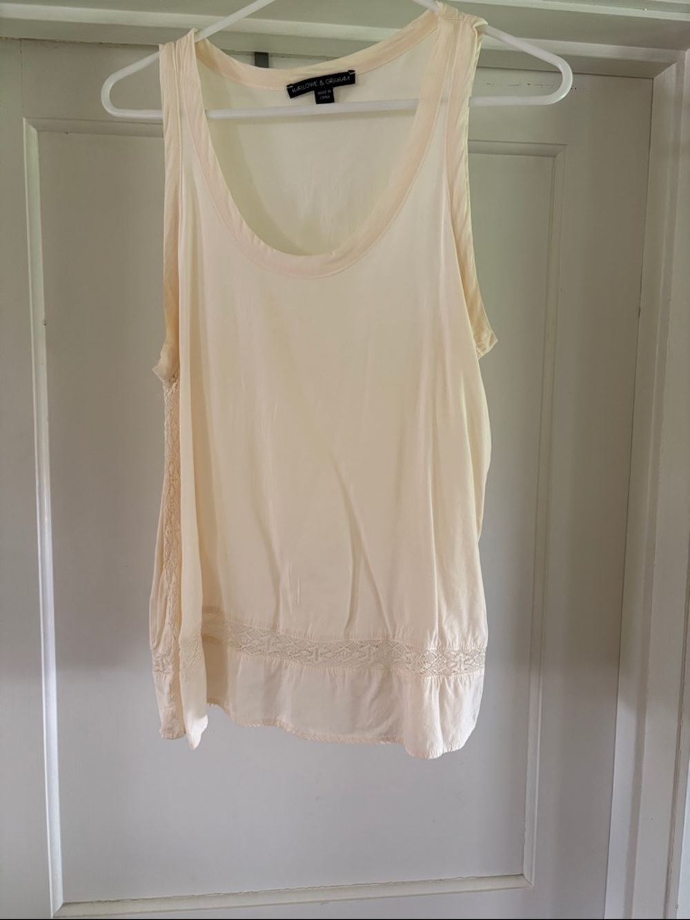 Harlowe & Graham Pale Cream Scoop Neck Lace-Hem Tank